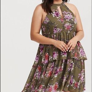 New w/ Tags Torrid olive flrl chiffon ruffle dress